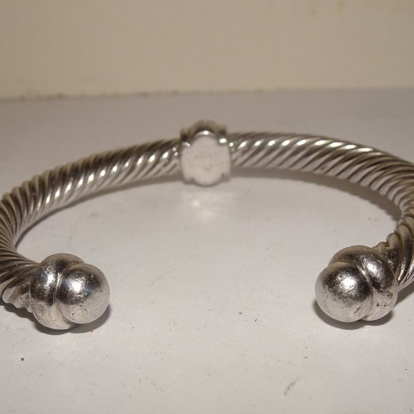 SS 925 Pave Diamonds Cable Cuff Bracelet - Picture 8 of 9